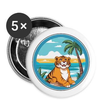 Tiger Aquarell Cartoon Kawaii Clipart Tier - Buttons groß 56 mm (5er Pack) - Weiß - Vorne