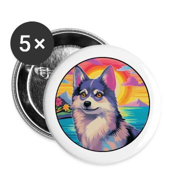 Alaskan Klee Kai Chien Race Coloré Dessin Animé Waterc - Lot de 5 grands badges (56 mm) - blanc - Devant