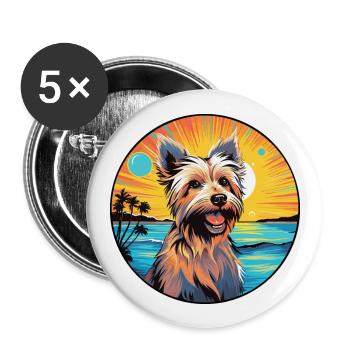Australian Silky Terrier Dog Breed Colorful Cartoo - Buttons large 2.2''/56 mm (5-pack) - white - Front