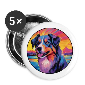 Chien de berger basque race coloré dessin animé Waterco - Lot de 5 grands badges (56 mm) - blanc - Devant