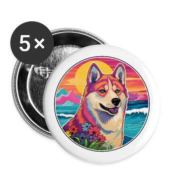 Akita Inu Dog Breed Colorful Cartoon Watercolor - Buttons large 2.2''/56 mm (5-pack) - white - Front