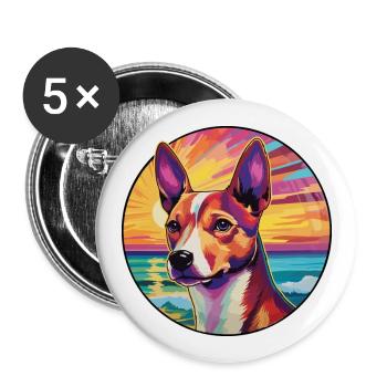 Basenji Hunderasse buntes Karikatur-Aquarell - Buttons groß 56 mm (5er Pack) - Weiß - Vorne