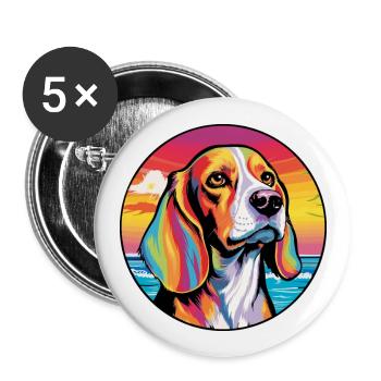Beagle Harrier Hunderasse Bunte Karikatur Watercol - Buttons groß 56 mm (5er Pack) - Weiß - Vorne