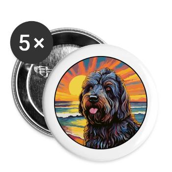 Race de chien Terrier russe noir Dessin animé coloré W - Lot de 5 grands badges (56 mm) - blanc - Devant