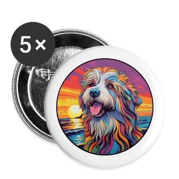 Bergamasco Schäferhund Hund Rasse Bunte Karikatur Wat - Buttons groß 56 mm (5er Pack) - Weiß - Vorne