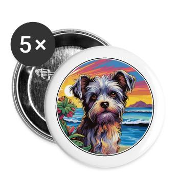 Biewer Terrier Dog Breed Colorful Cartoon Watercol - Buttons large 2.2''/56 mm (5-pack) - white - Front