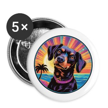 Schwarze braune Hunderasse bunte Karikatur Aquarell - Buttons groß 56 mm (5er Pack) - Weiß - Vorne