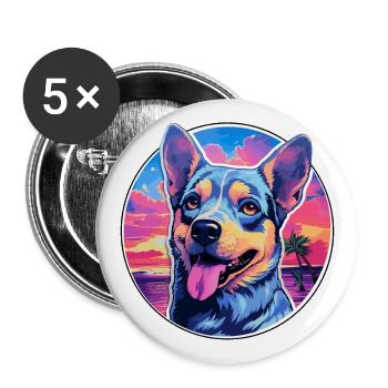 Blue Heeler chien race coloré dessin animé aquarelle - Lot de 5 grands badges (56 mm) - blanc - Devant