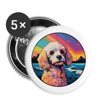 Bolognese Dog Breed Colorful Cartoon Watercolor - Buttons large 2.2''/56 mm (5-pack) - white - Front