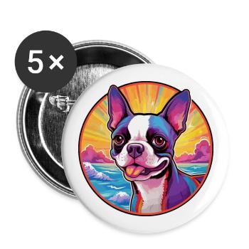 Boston Terrier Dog Breed Colorful Cartoon Watercol - Buttons large 2.2''/56 mm (5-pack) - white - Front
