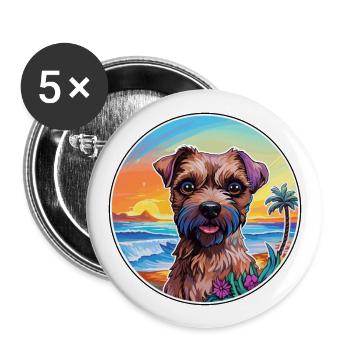 Border Terrier Chien Race Coloré Cartoon Watercol - Lot de 5 grands badges (56 mm) - blanc - Devant