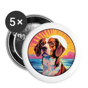 Bretagne chien race coloré dessin animé aquarelle - Lot de 5 grands badges (56 mm) - blanc - Devant