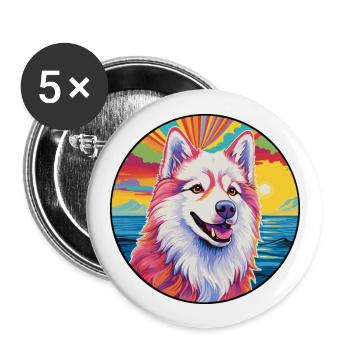 Chien esquimau canadien race coloré dessin animé Waterco - Lot de 5 grands badges (56 mm) - blanc - Devant
