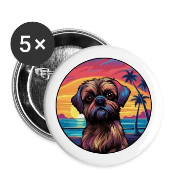 Brussels Griffon Dog Breed Colorful Cartoon Waterc - Buttons large 2.2''/56 mm (5-pack) - white - Front