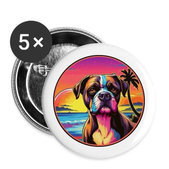 Bull Boxer Hund Rasse Bunte Karikatur Aquarell - Buttons groß 56 mm (5er Pack) - Weiß - Vorne
