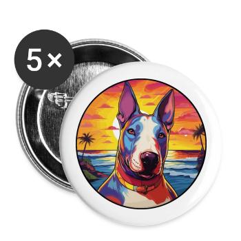Bull Terrier chien race coloré dessin animé aquarelle - Lot de 5 grands badges (56 mm) - blanc - Devant
