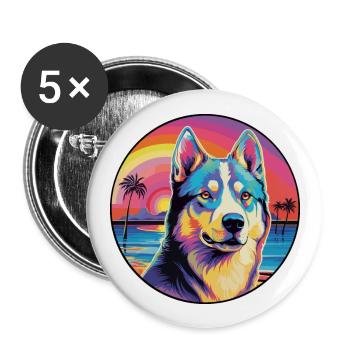 Labrador canadien Husky chien race coloré dessin animé - Lot de 5 grands badges (56 mm) - blanc - Devant