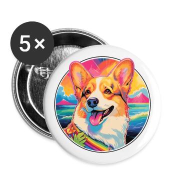 Corgi Dog Breed Colorful Cartoon Watercolor - Buttons large 2.2''/56 mm (5-pack) - white - Front