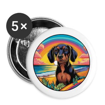 Dackel Hund Rasse Bunte Karikatur Aquarell - Buttons groß 56 mm (5er Pack) - Weiß - Vorne