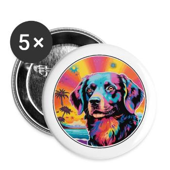 Drever chien race coloré dessin animé aquarelle - Lot de 5 grands badges (56 mm) - blanc - Devant