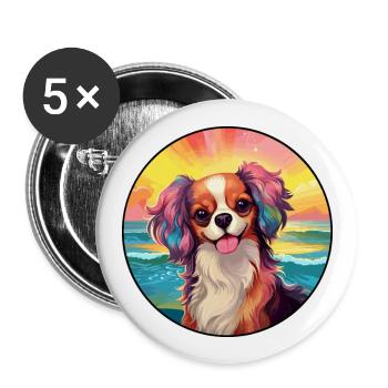 Continental Spielzeug Spaniel Hunderasse Bunte Karikatur - Buttons groß 56 mm (5er Pack) - Weiß - Vorne