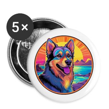 Race de chien de berger croate Eau de dessin animé coloré - Lot de 5 grands badges (56 mm) - blanc - Devant