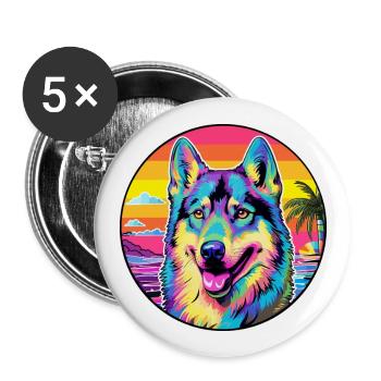 Tschechoslowakischer Wolfshund Hunderasse Bunte Karikatur - Buttons groß 56 mm (5er Pack) - Weiß - Vorne