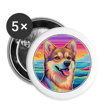 Ostsibirische Laika-Hunderasse Bunte Karikatur Wat - Buttons groß 56 mm (5er Pack) - Weiß - Vorne