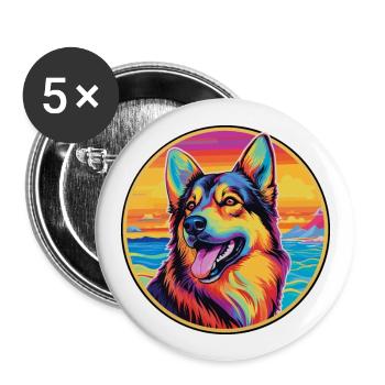 Race de chien de berger d’Europe de l’Est Dessin animé coloré - Lot de 5 grands badges (56 mm) - blanc - Devant