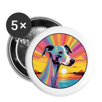 Anglais Whippet Chien Race Coloré Cartoon Waterco - Lot de 5 grands badges (56 mm) - blanc - Devant