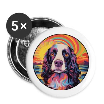 English Springer Spaniel Hunderasse Bunt Cartoo - Buttons groß 56 mm (5er Pack) - Weiß - Vorne