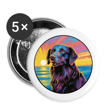 Flat Coated Retriever Dog Breed Colorful Cartoon W - Buttons large 2.2''/56 mm (5-pack) - white - Front