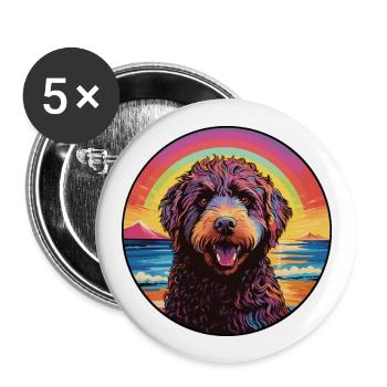 Frison Chien D’eau Race Coloré Dessin Animé Watercolo - Lot de 5 grands badges (56 mm) - blanc - Devant