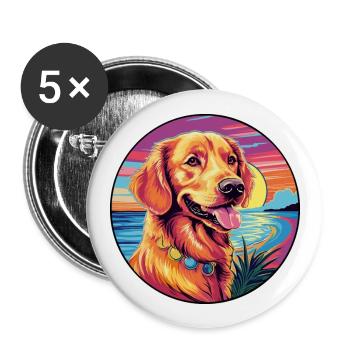 Golden Retriever Dog Breed Colorful Cartoon Waterc - Buttons large 2.2''/56 mm (5-pack) - white - Front