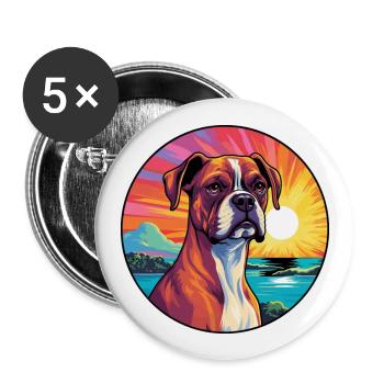 Deutsche Boxerhunderasse buntes Karikatur-Aquarell - Buttons groß 56 mm (5er Pack) - Weiß - Vorne