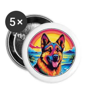 German Shepherd Dog Breed Colorful Cartoon Waterco - Buttons large 2.2''/56 mm (5-pack) - white - Front