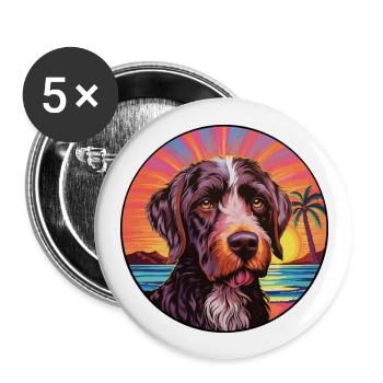 Deutsch Drahthaar Vorstehhund Rasse bunt Carto - Buttons groß 56 mm (5er Pack) - Weiß - Vorne
