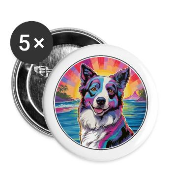 Berger géorgien chien race coloré dessin animé eau - Lot de 5 grands badges (56 mm) - blanc - Devant