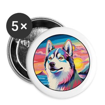 Husky Dog Breed Colorful Cartoon Watercolor - Buttons large 2.2''/56 mm (5-pack) - white - Front