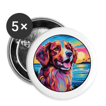 Hovawart chien race coloré dessin animé aquarelle - Lot de 5 grands badges (56 mm) - blanc - Devant
