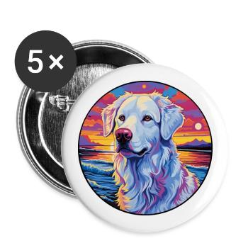 Ungarische Kuvasz Hunderasse Bunte Karikatur Wasserc - Buttons groß 56 mm (5er Pack) - Weiß - Vorne