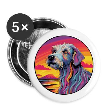 Irischer Wolfshund Hunderasse Bunte Karikatur Waterco - Buttons groß 56 mm (5er Pack) - Weiß - Vorne