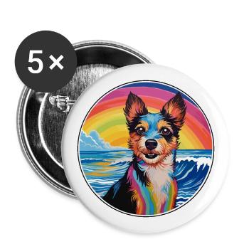 Terrier japonais race de chien dessin animé coloré Waterc - Lot de 5 grands badges (56 mm) - blanc - Devant
