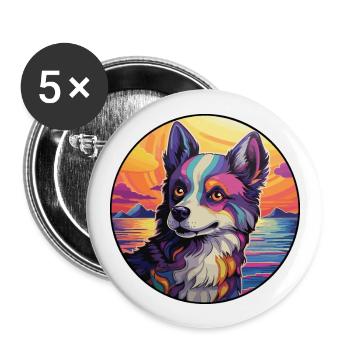 Karelo Finnish Laika Dog Breed Colorful Cartoon Wa - Buttons large 2.2''/56 mm (5-pack) - white - Front