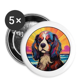 King Charles Dog Breed Colorful Cartoon Watercolor - Buttons large 2.2''/56 mm (5-pack) - white - Front