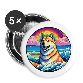 Jindo Dog Breed Colorful Cartoon Watercolor - Buttons large 2.2''/56 mm (5-pack) - white - Front