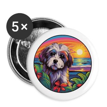 Lowchen Kleiner Löwe Hund Rasse Bunte Karikatur Wat - Buttons groß 56 mm (5er Pack) - Weiß - Vorne