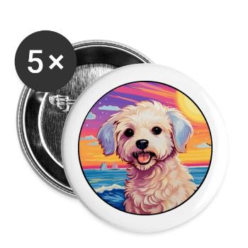 Maltipoo Hunderasse Buntes Karikatur-Aquarell - Buttons groß 56 mm (5er Pack) - Weiß - Vorne