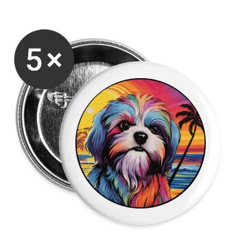 Maltais Shih Tzu Race De Chien Coloré Cartoon Waterc - Lot de 5 grands badges (56 mm) - blanc - Devant