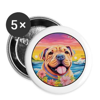 Miniature Shar Pei chien race coloré dessin animé Wate - Lot de 5 grands badges (56 mm) - blanc - Devant
